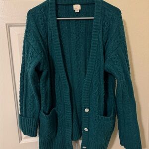 Cozy forest green cable Knit Cardigan